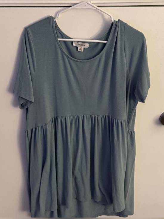 Zenana Outfitters Tops - Zenana Outfitters Light Blue-Greyish Blue Short Sleeve Babydoll Tunic